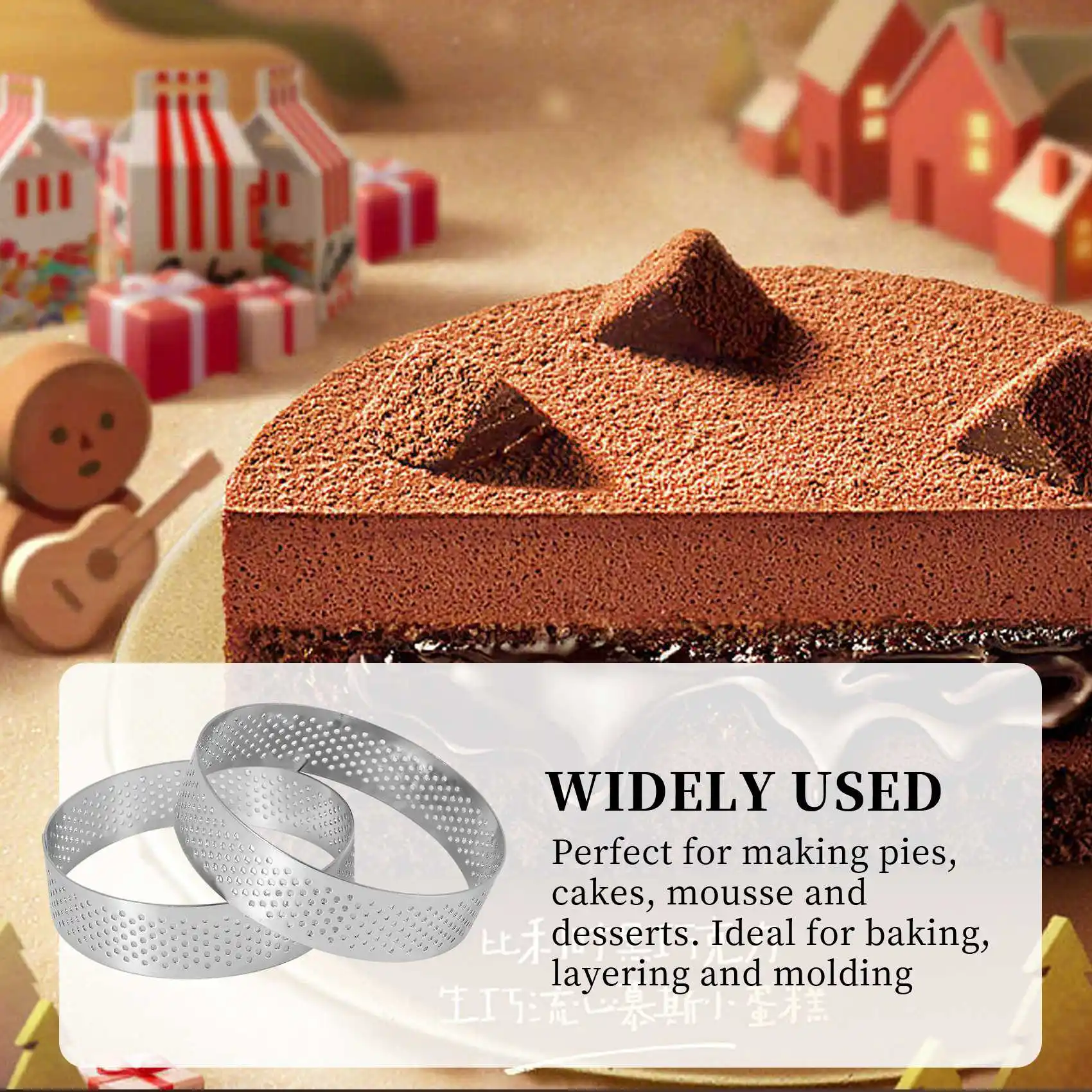 6 Pack Stainless Steel Tart Rings, Heat-Resistant Perforated Cake Mousse Ring,Cake Ring Mold,Round Cake Baking Tools