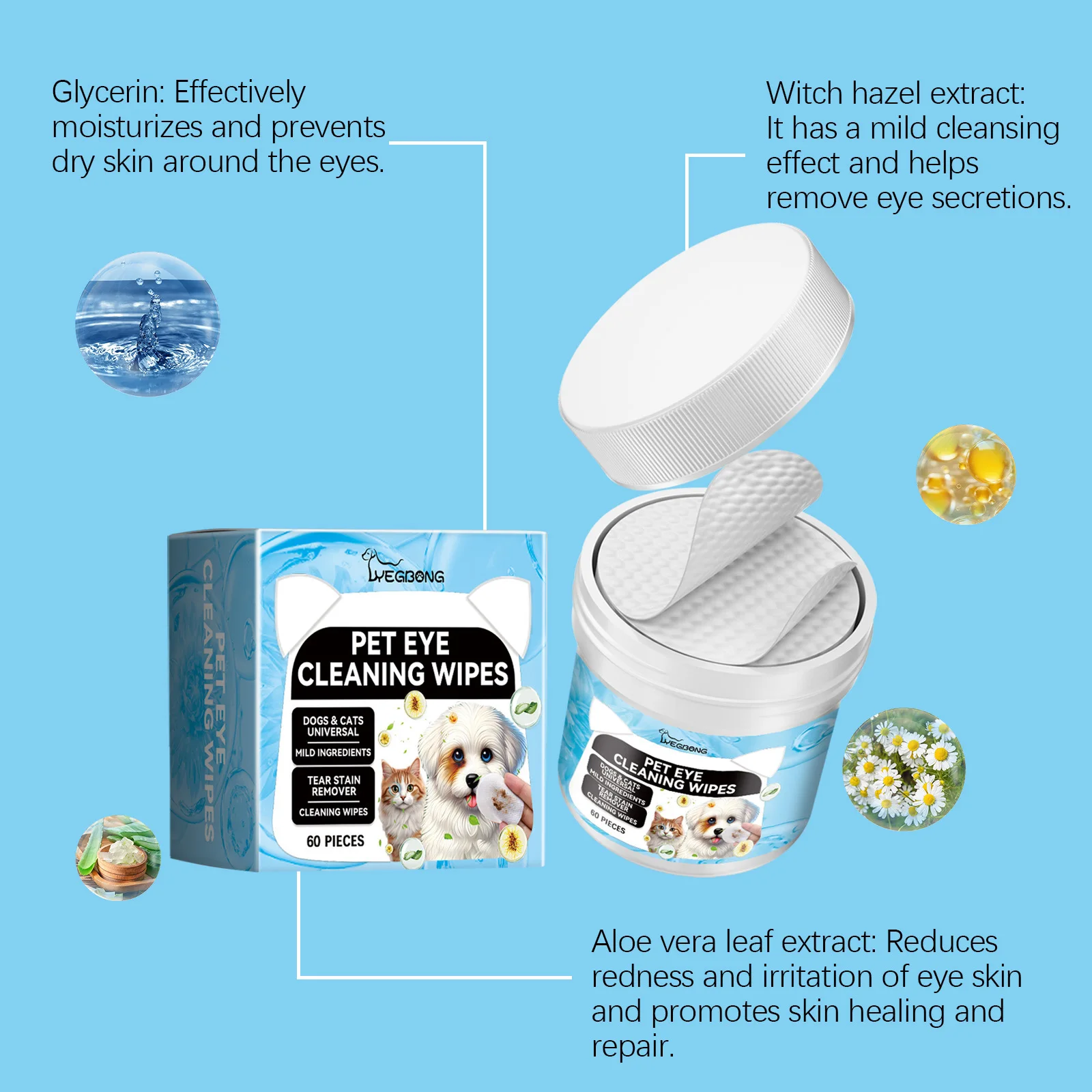 60-Pack Pet Eye Cleaning Wipes – Gentle Tear Stain & Eye Dirt Care for Dogs and Cats - Image 6