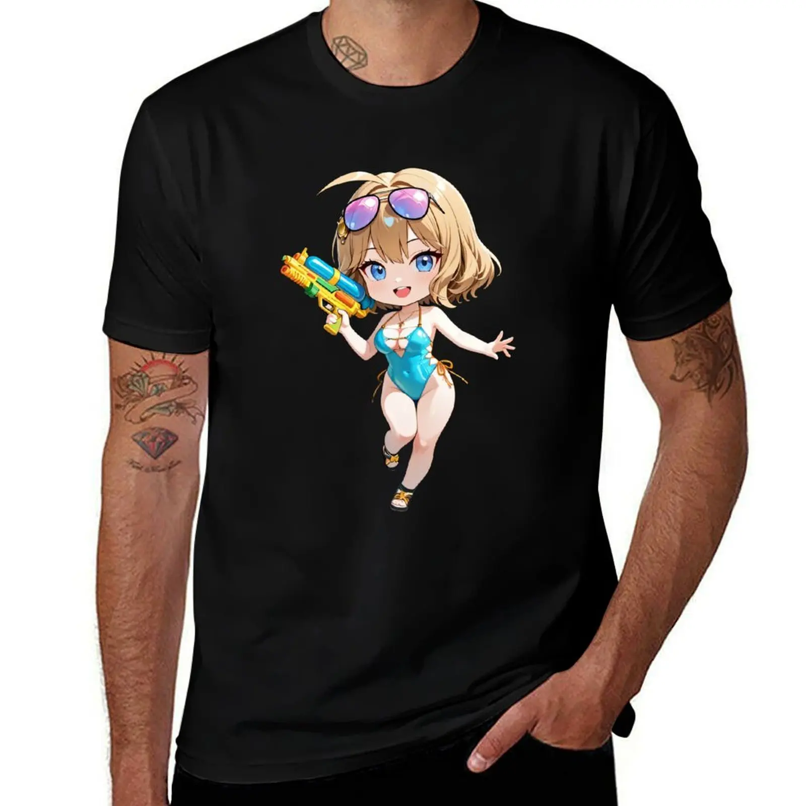 

Летний пляж аниме девушка искусство светлые волосы купальник Waifu дизайн футболка возвышенная мужская футболка большого размера
