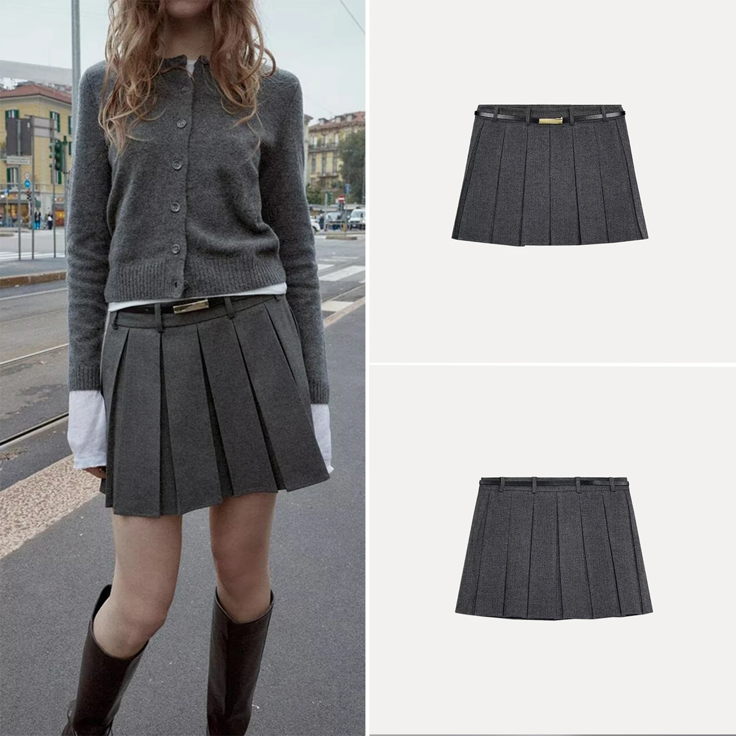 

Модные женские плиссированные юбки с поясом, брюки, осень 2024, повседневная одежда со средней талией, повседневная одежда, бренд Z