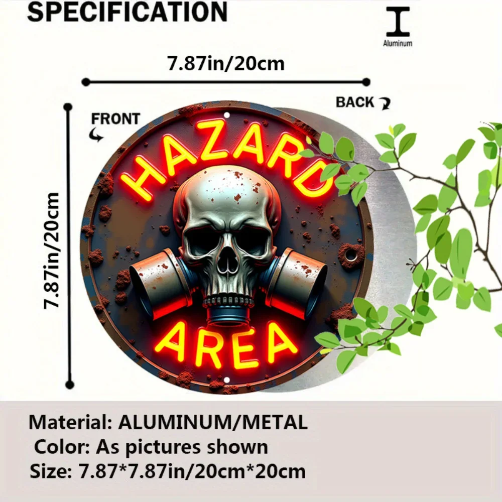 Vintage - Style Aluminum Neon Skull Hazard Sign - Ideal Wall Art for Bar Cafe Beach House Backyard To Bring Edgy Aesthetic