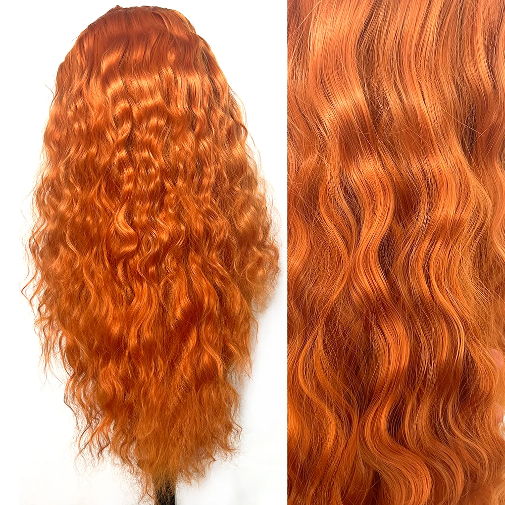 Voguebeauty Orange Synthetic Lace Front Curly Wig Heat Resistant Fiber Natural Hairline Cosplay For Women