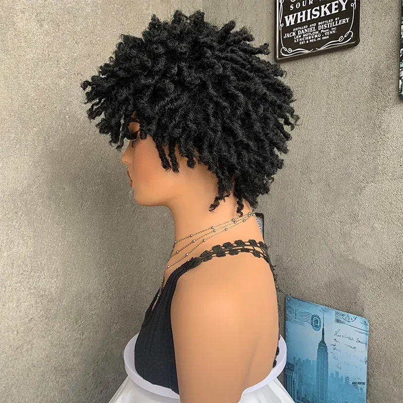 قصيرة سوداء مضفر الشعر Dreadlock شعر مستعار اصطناعي مع الانفجارات للشباب ألياف مقاومة للحرارة الأفرو غريب مجعد الذكور شعر مستعار للحفلات
