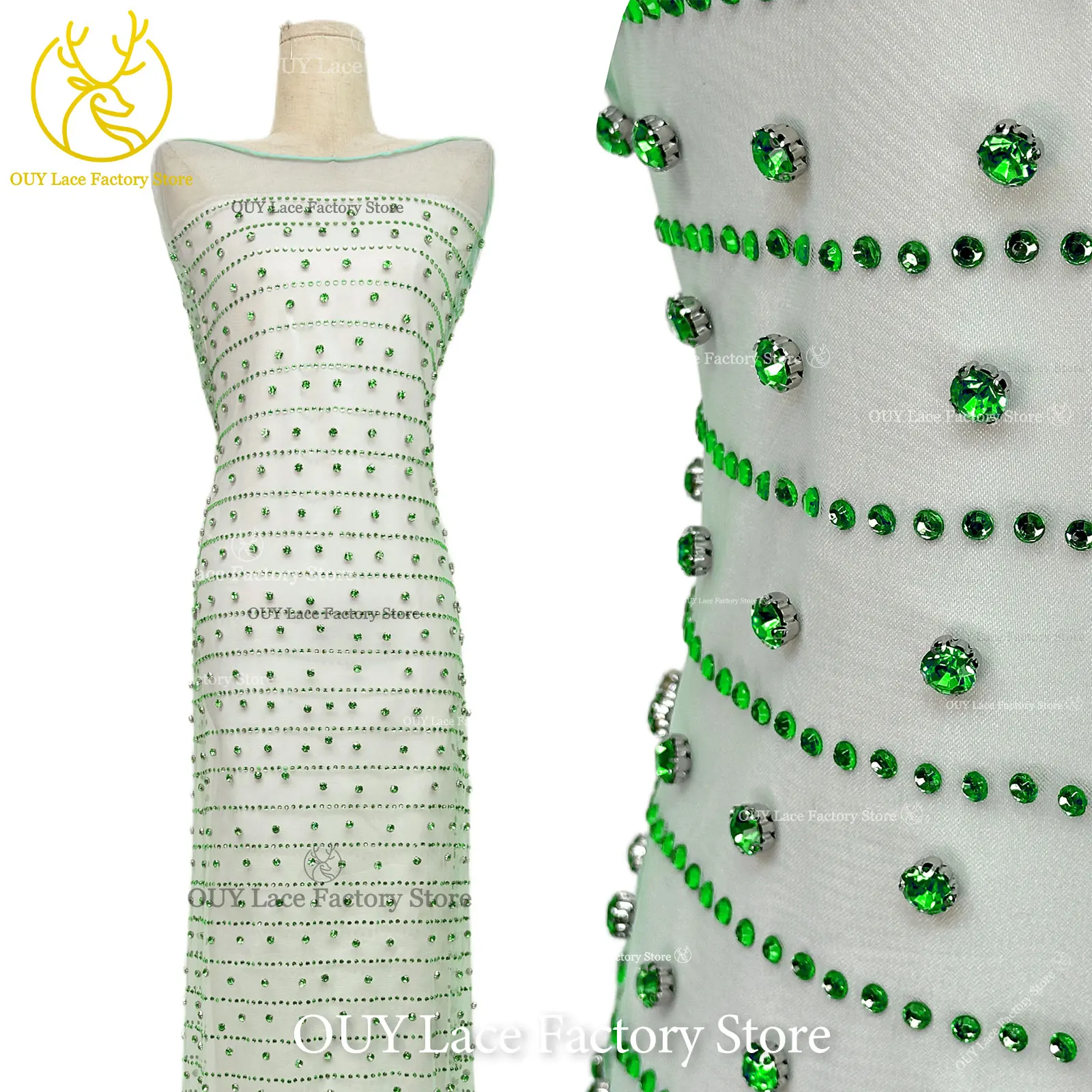 Grüner Neuer Stil Österreichischer Diamant-Tüll-Netzstoff 5 Yards Afrikanischer Spitzenstoff Bunter Strass-Netzstoff für Hochzeitskleider – Detail 4