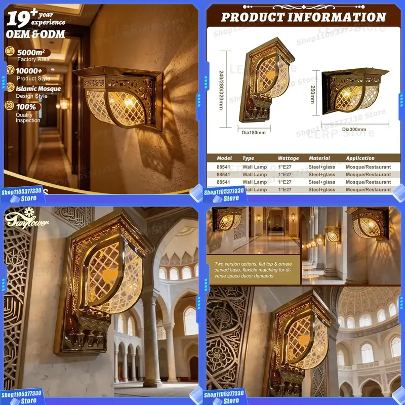 Luxury Arabian Glass Wall Lamp LED Islamic Decor for Mosque Palace Hotel Corridor Ramadan Oriental Style Lighting Fixture