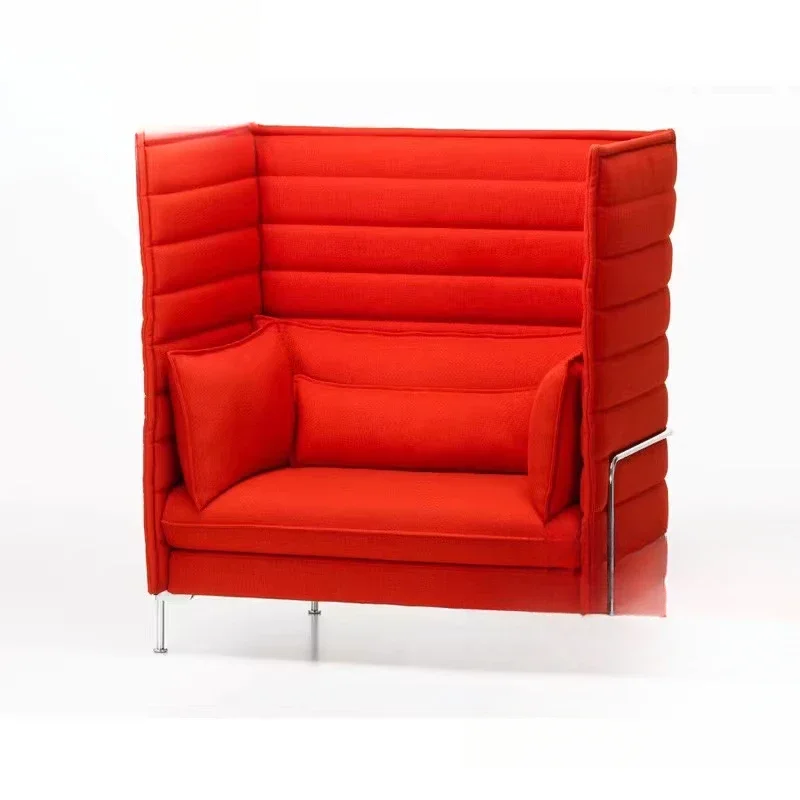 Office high-back horizontal fabric sofa, private card seat in public leisure area, single seat sofa with small table board