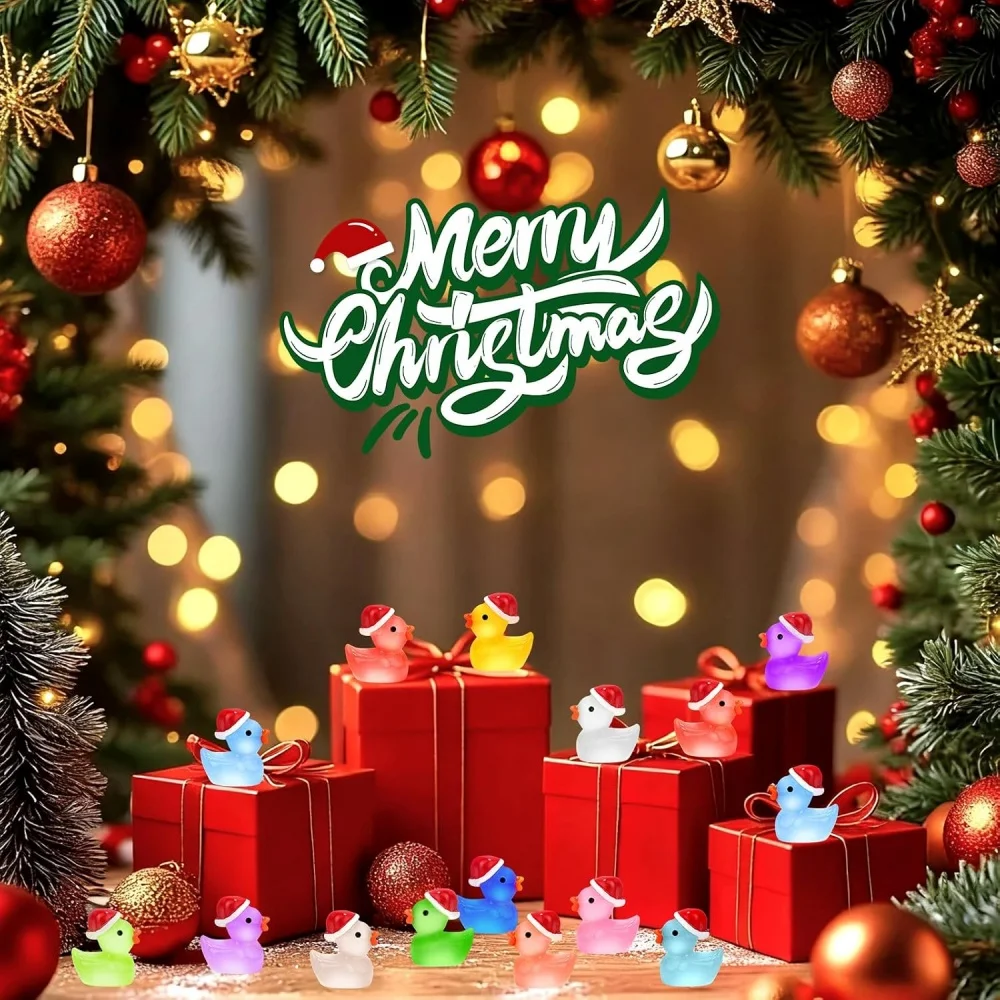 10/60 Stück Leuchtende Weihnachts-Miniatur-Enten mit Weihnachtsmannmützen, Aquarium-Deko, DIY-Bastelset für Weihnachtsfeiern und Partys – Detail 16