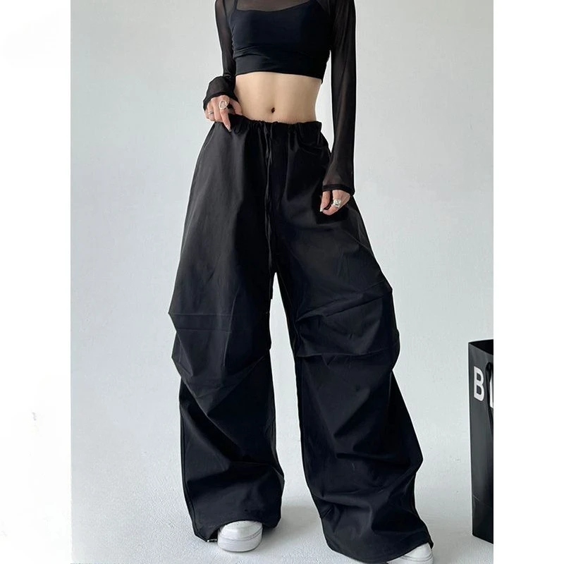 2025 nuevos pantalones americanos de pierna ancha de gran tamaño para mujer, monos informales sueltos de cintura alta de verano