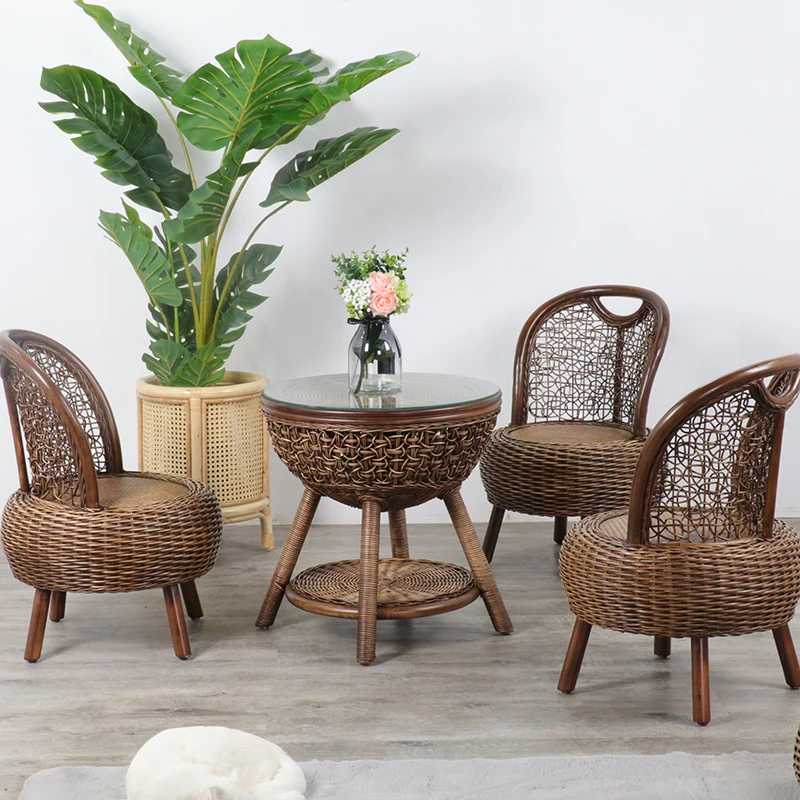 

Rattan chair balcony lounge Outdoor courtyard table chair small tea table combination terrace courtyard real rattan chair