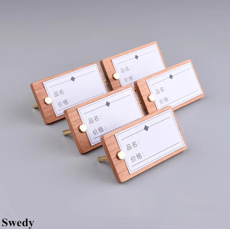 5 Pieces 60x30mm Wood Price Label Paper Tags Small Table Number Sign Holder Display Stand Price Tags