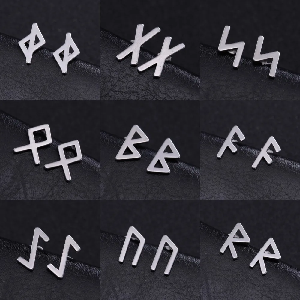 EUEAVAN Nordic Runes Letter Stud Earrings for Women Men Minimalist Dainty Earring Stanless Steel Fehu Gebo Viking Amulet Jewelry