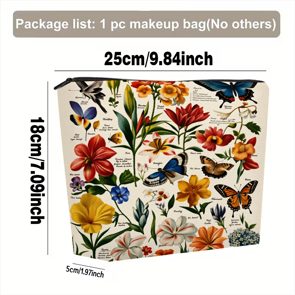 Floral Butterflies Botanical Vintage Print Makeup Bags for Girls Cosmetic Pouch Toiletry Bag Pencil Case Travel Storage