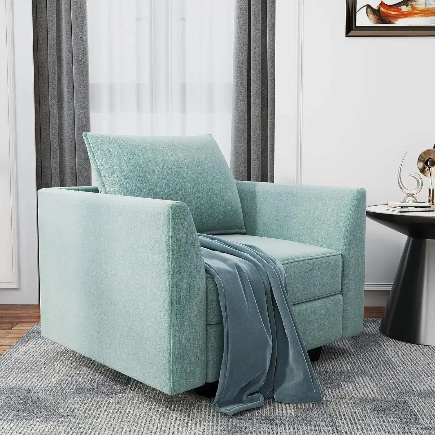 

Fabric Armchair Accent Chair with Modern Single Club Chair for Apartment, Aqua Blue for Living Room Bedroom