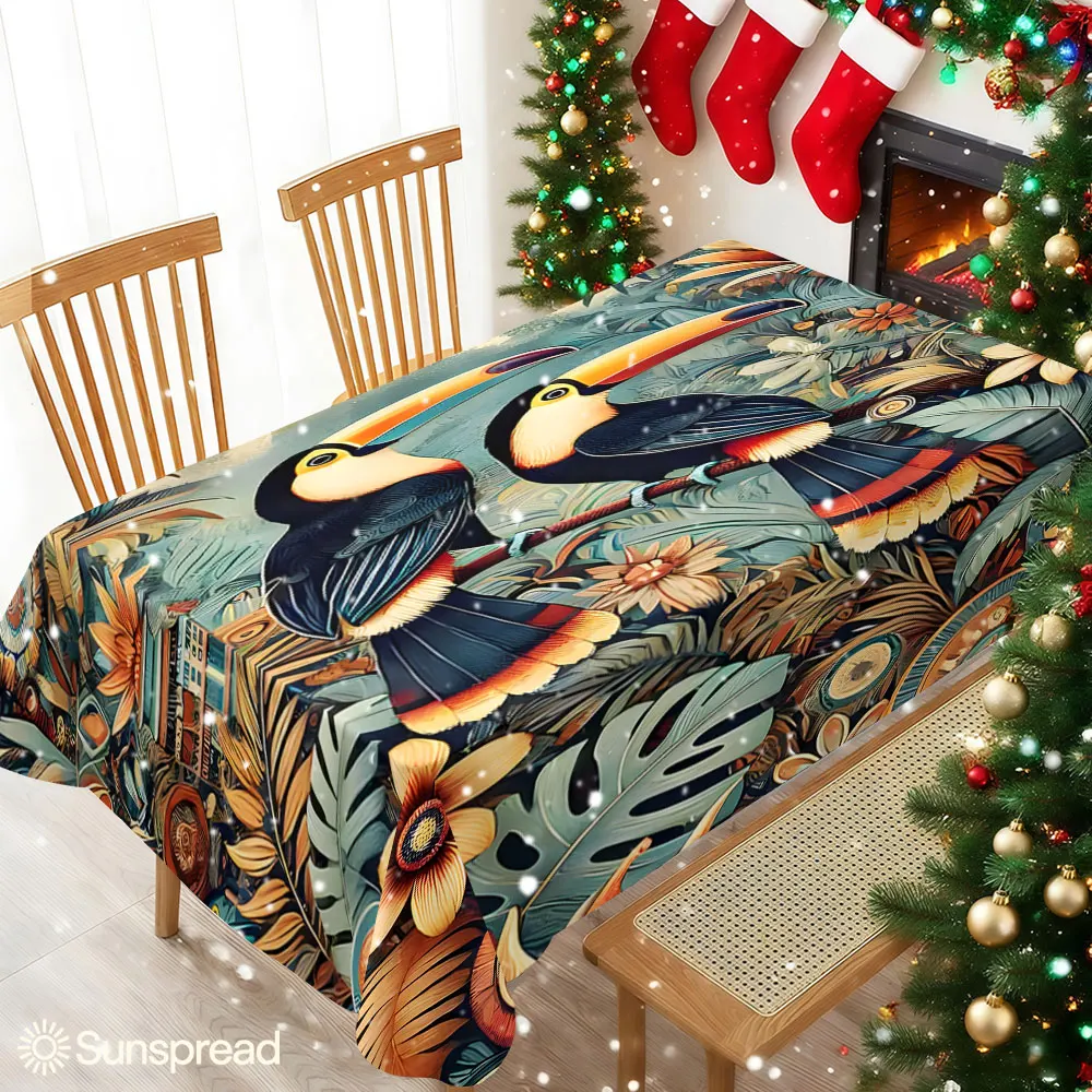 Toucan Tropics Table Cloth Waterproof Tablecloth Spill Proof Table Cloth, Wipe Clean Table Cloth for Dining Camping