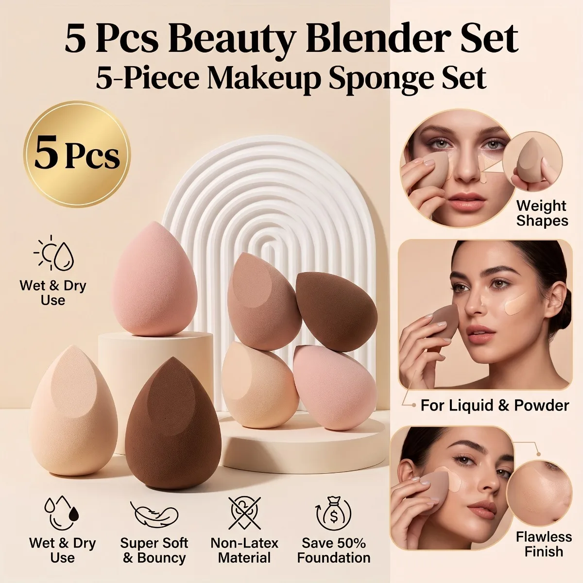 Cosmetic Makeup Sponge Set Wet and Dry Foundation Blending Sponges Multi Color Soft Beauty Tools for Liquid BB Cream Concealer