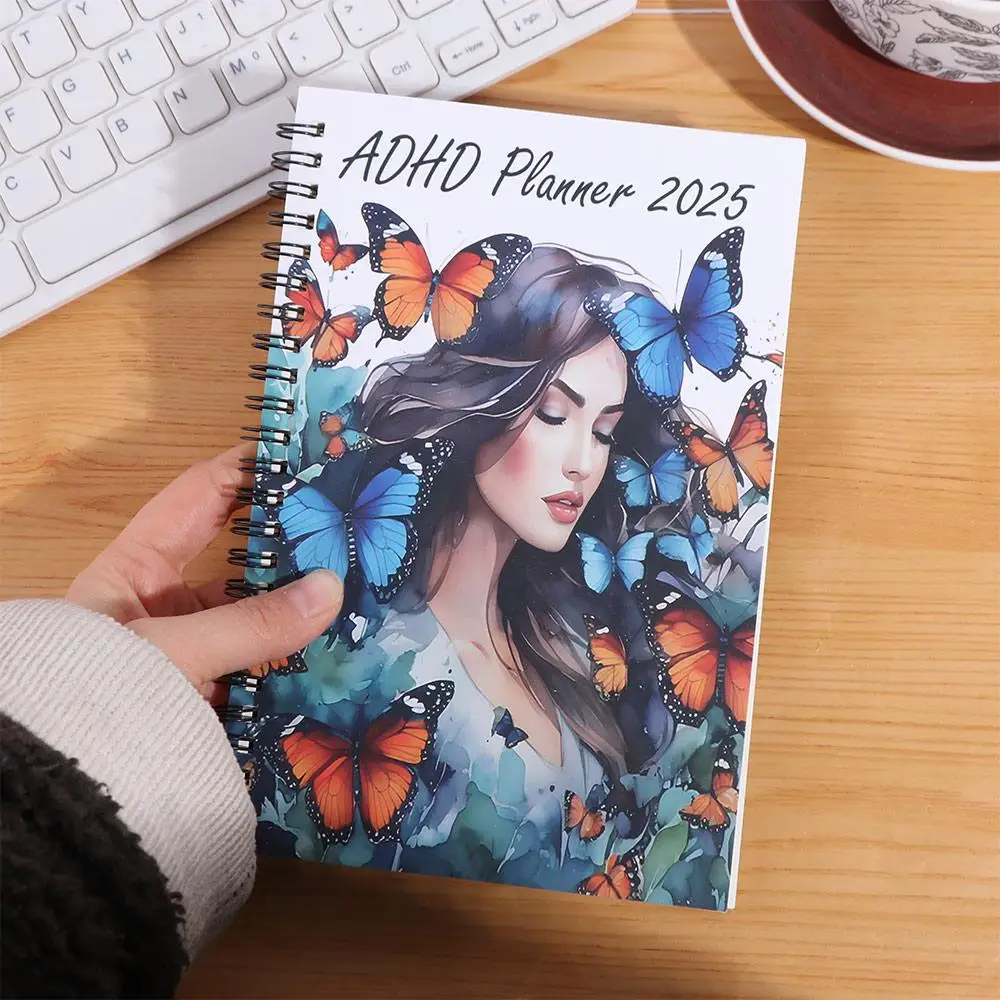 Portable 2025 ADHD Daily Planner Book Hardcover Weekly Monthly Plan Agenda Notebook Schedule Book Work Study Planner Worker