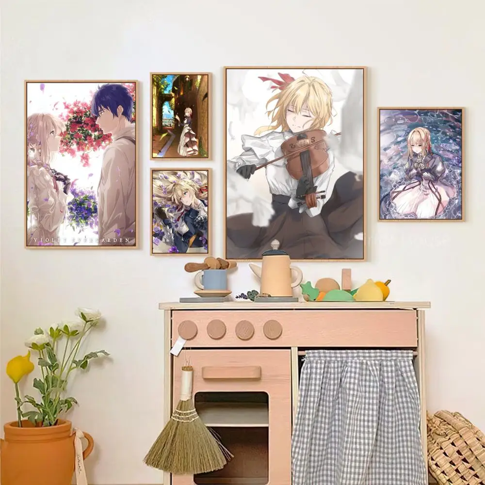 Violet Evergarden Poster Self-adhesive Art Poster Retro Kraft Paper Sticker DIY Room Bar Cafe Vintage Decorative Painting