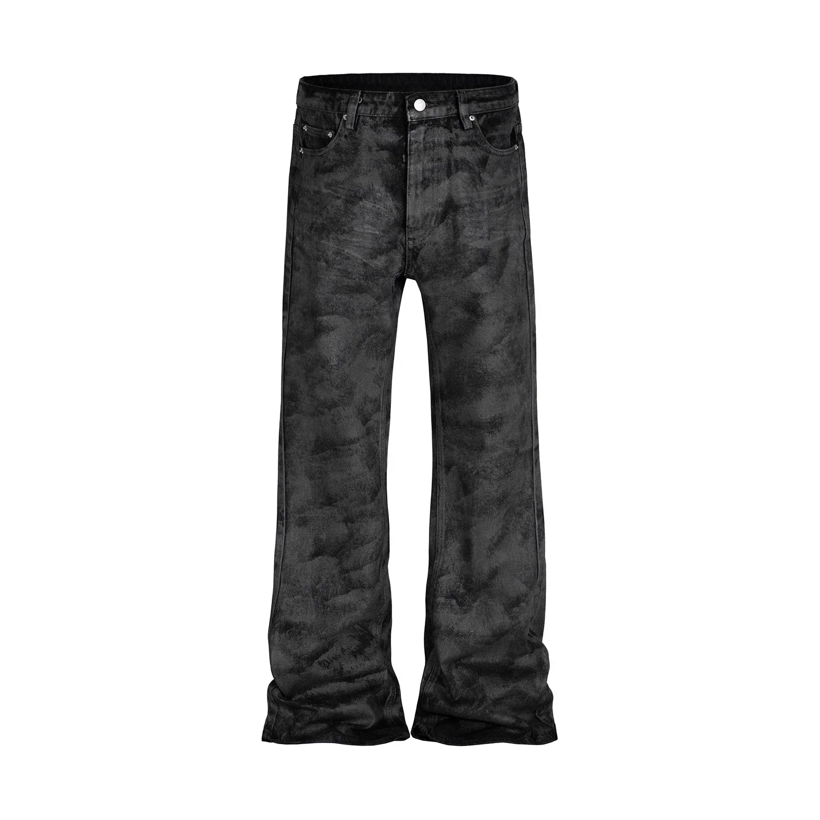 High Street Hand Brushed Glue Sparkling Baggy Flare Jeans for Men Y2k Pantalones Hombre Leather Pants Oversized Denim Trousers