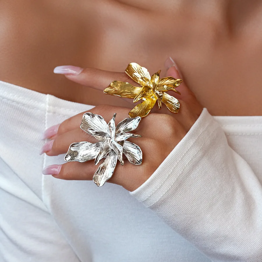 Three-dimensional flower opening ring light luxury index finger ring exaggerated fashion personalized jewelry