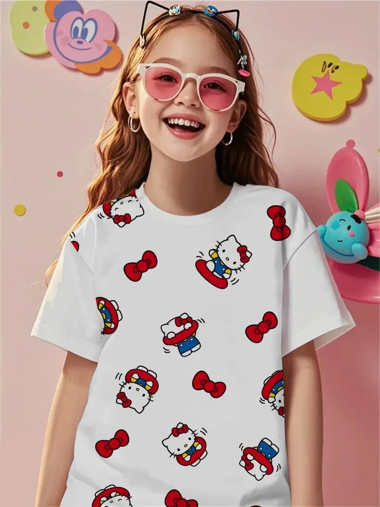 Hello Kitty 3D Printed Pattern T-shirt Soft, Lightweight, Comfortable, Breathable, Quick Drying Casual Women's Top