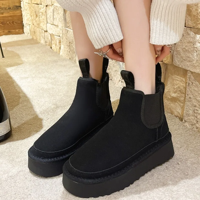 2024 New Solid Color Thick-soled Hot-selling Shoes Women\'s Sleeves Women\'s Boots Winter Round-toe Plush Warm Short Snow Boots