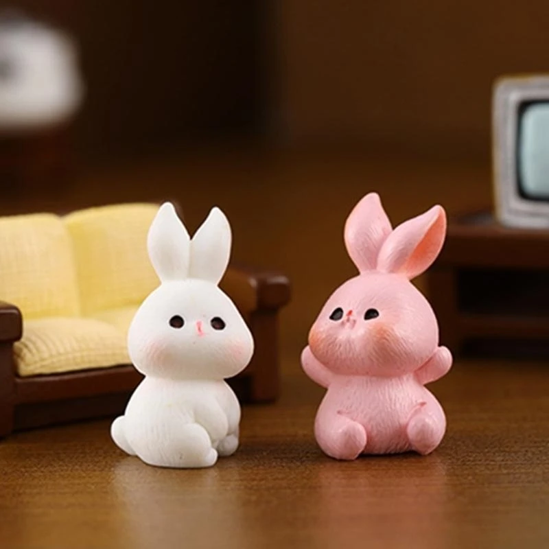 Festive Easter Rabbit Figurine Miniatures Animal Ornament for Holiday Decor A2BB