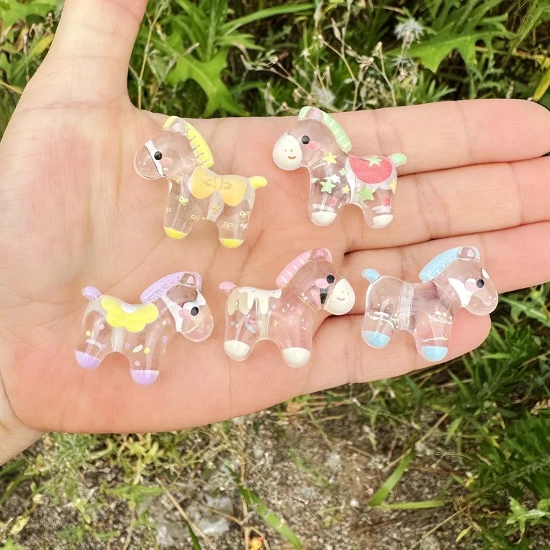 20pcs 29mm color transparent double-sided printed small horse perforated bead DIY mobile phone chain accessory