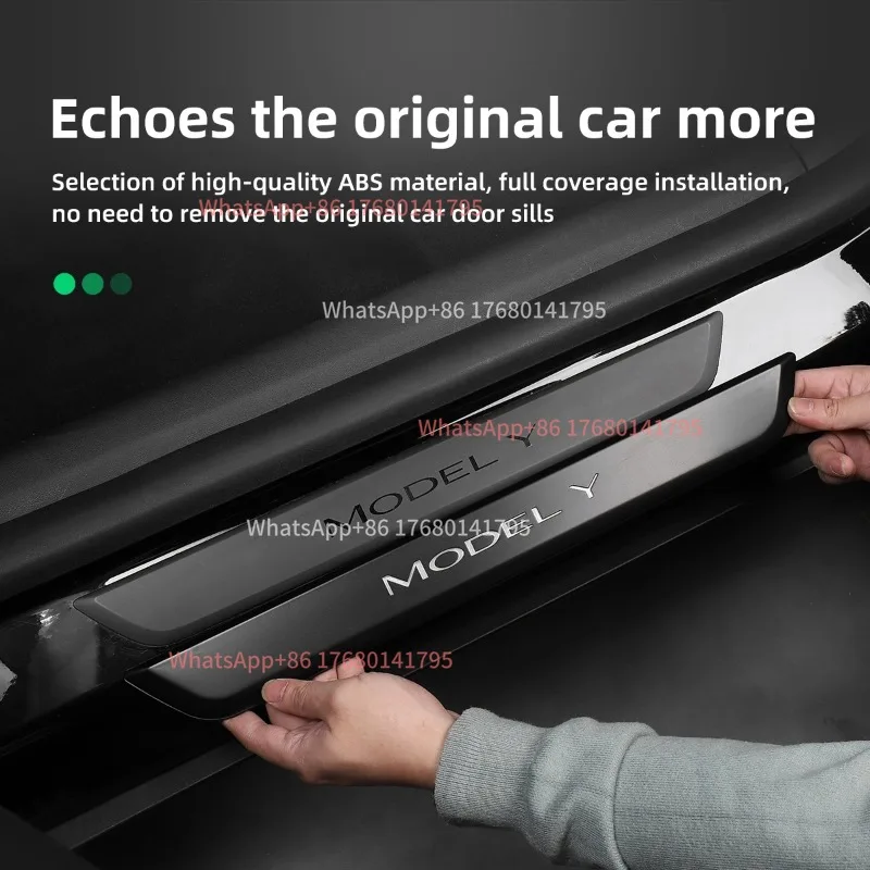 Wireless LED Illuminated Car Door Sill Protector For Tesla Model 3 Model Y Door Edge Guard Trim Accessories