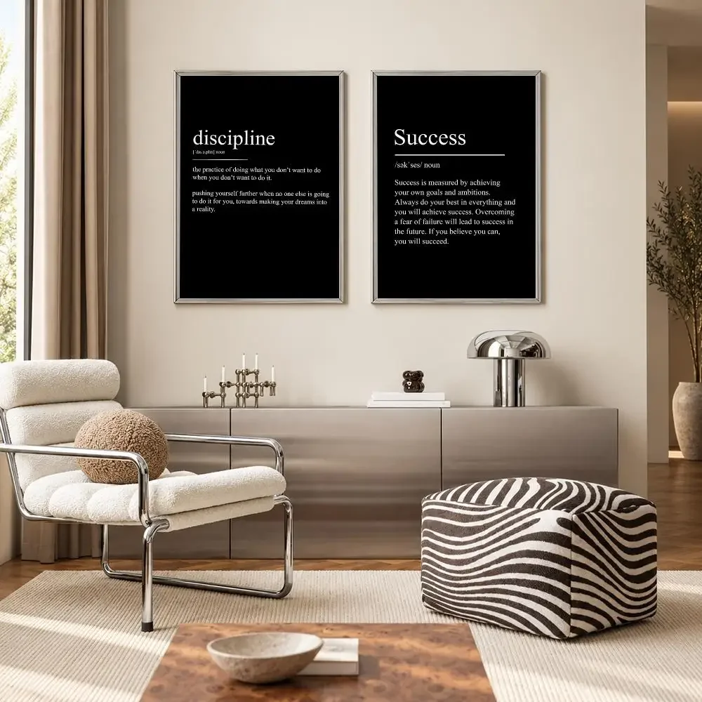Inspirational Motivational Quotes Discipline Motivational Terms Poster Self‑Adhesive Waterproof PP Poster Wall Art Home Decor