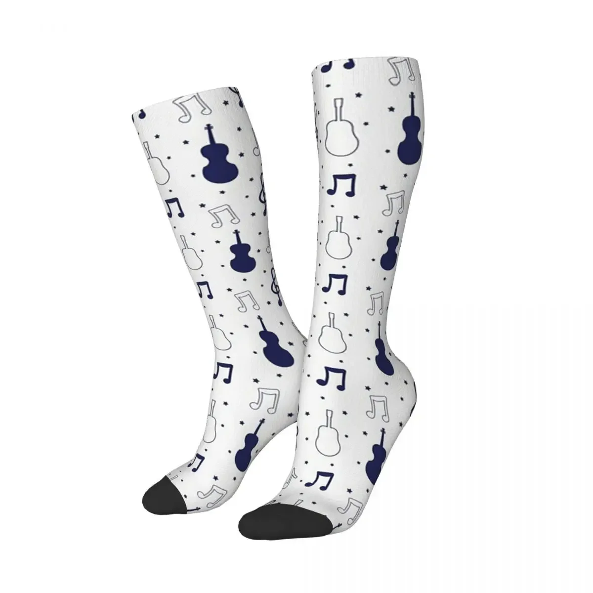 Violin And Music Notes Pattern, Music Instrument Pattern Socks Harajuku High Quality Stockings All Season Long Socks Accessories