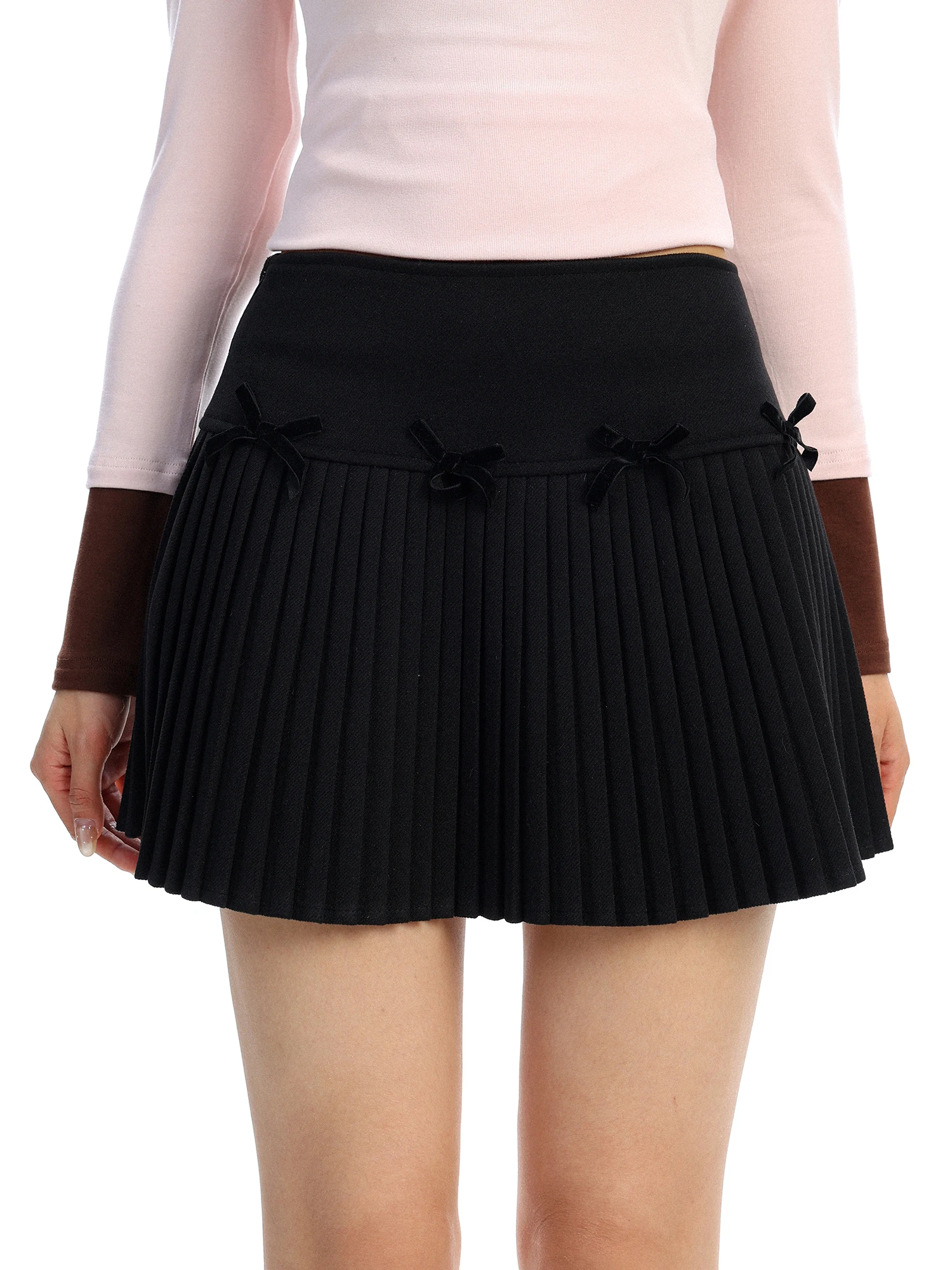 

Черная плиссированная юбка с узлом, женская, в корейском стиле, А-силуэт, с высокой талией, стандартный крой, для повседневной носки