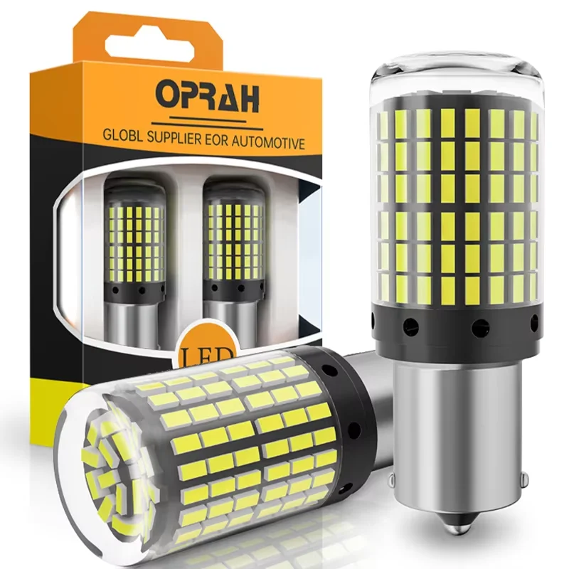 

Oprah 2pcs Super Bright Canbus PY21W P21W LED 1156 1157 BAY15D P21/5W Turn Signal Lamp 3014 144SMD Reverse Brake Bulb 12V White