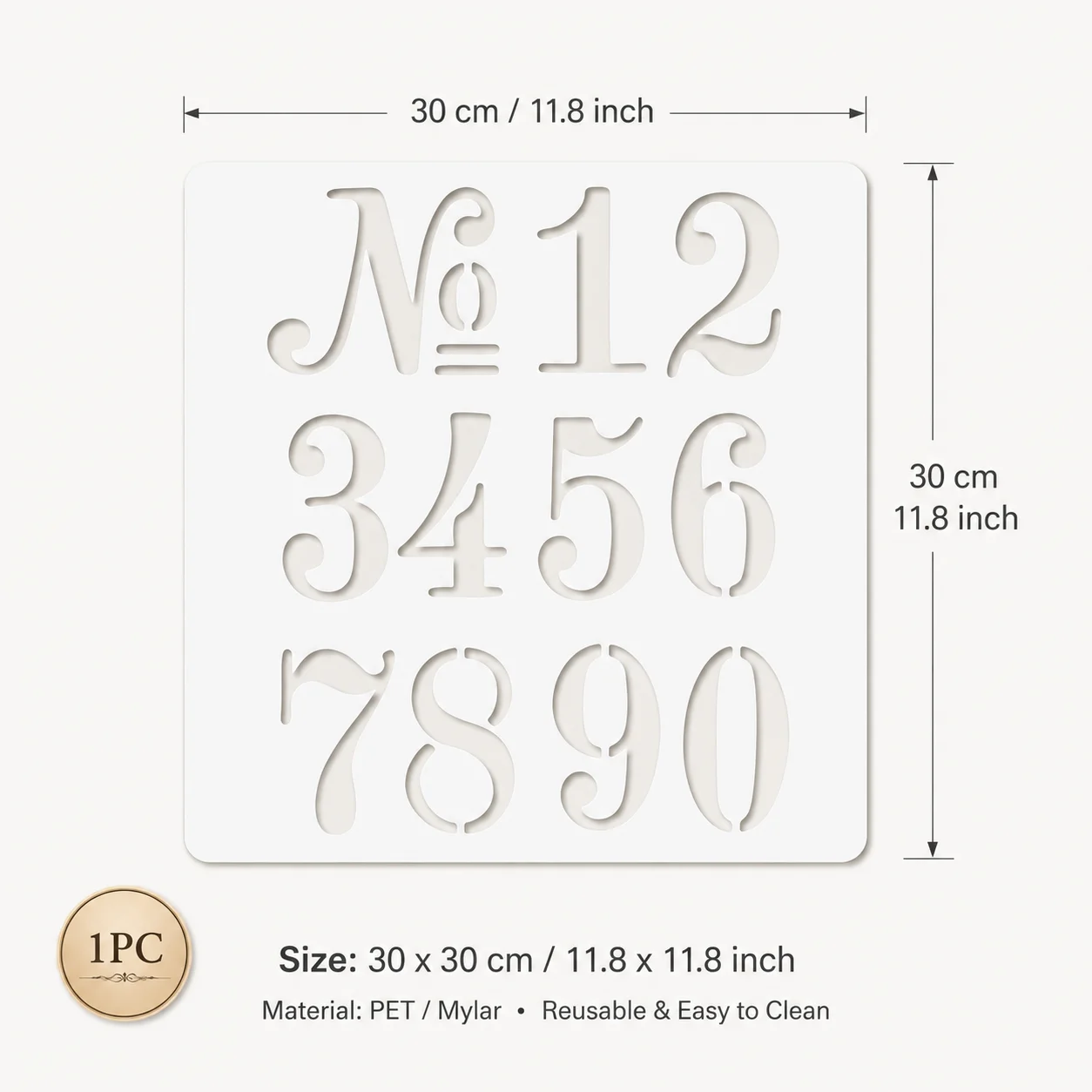 1PC 11.8 x 11.8 in Number Stencil for Address Sign DIY Painting Template for Wood Board Porch Sign Craft Decor