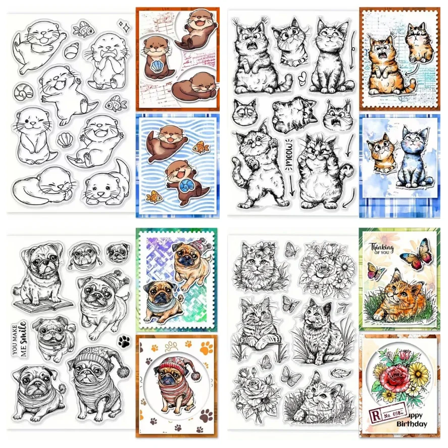 

Cute cartoon cat and dog Clear Stamp Seal For DIY Scrapbooking Photo Album Decorative a5038