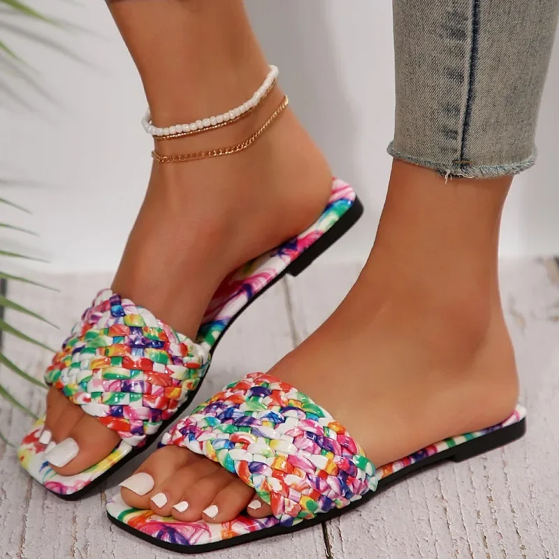 2024 New Summer Women's Flat Sandals Multi-color Outdoor Open Toe Walking Comfortable Fashion Casual Women Slippers Plus Size 43