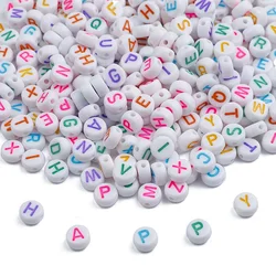200pcs 7mm White Flat Round mix colors Letter English Alphabet Beads Diy Bracelet for Jewelry Making Charms Necklace Accessories