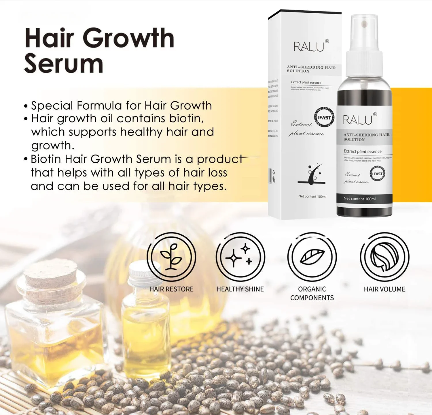 100ml Anti-Shedding Hair Spray Natural Herbal Hairs Growth Spray Hair Oil Nourish and Strengthen Hairs Roots Hair Care 탈모