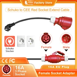 feyree EV Charger Schuko Plug to CEE Red Power Female Plug 5 Pins Socket Adapter Connect with 16A 3 Phase 11KW Portable Charger