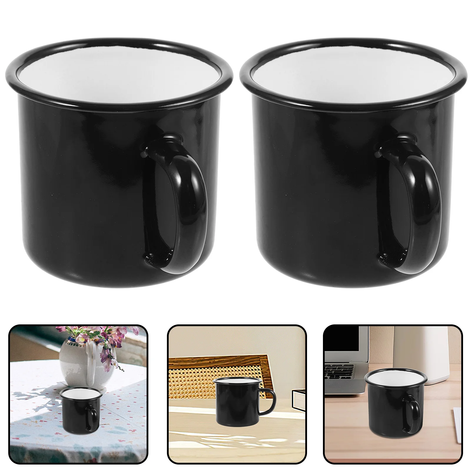

2Pcs Thickened Enamel Coffee Mug Vintage Handle Retro Tea Cup for Office Home Restaurant Beverage Cup Enamel Coffee Mug