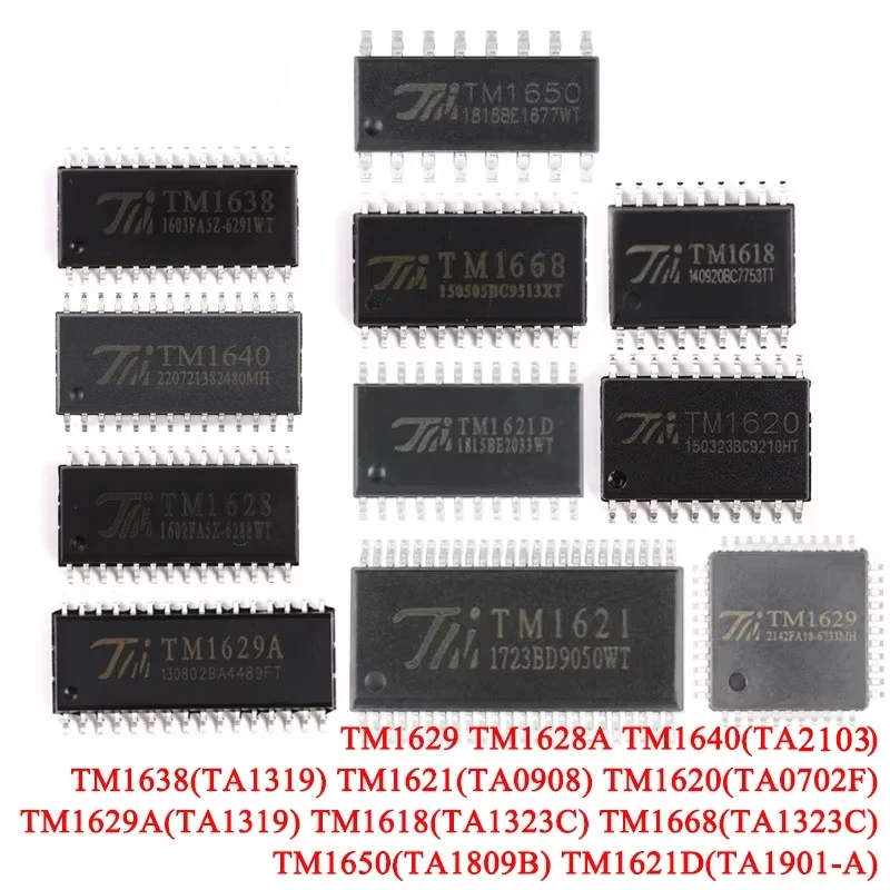 10Pcs/5pcs TM TM1620 TM1629A TM1628A TM1640 TM1629 TM1618 TM1638 TM1668 TM1621 TM1621D TM1650 32*4 14 LED Display Driver Chip IC