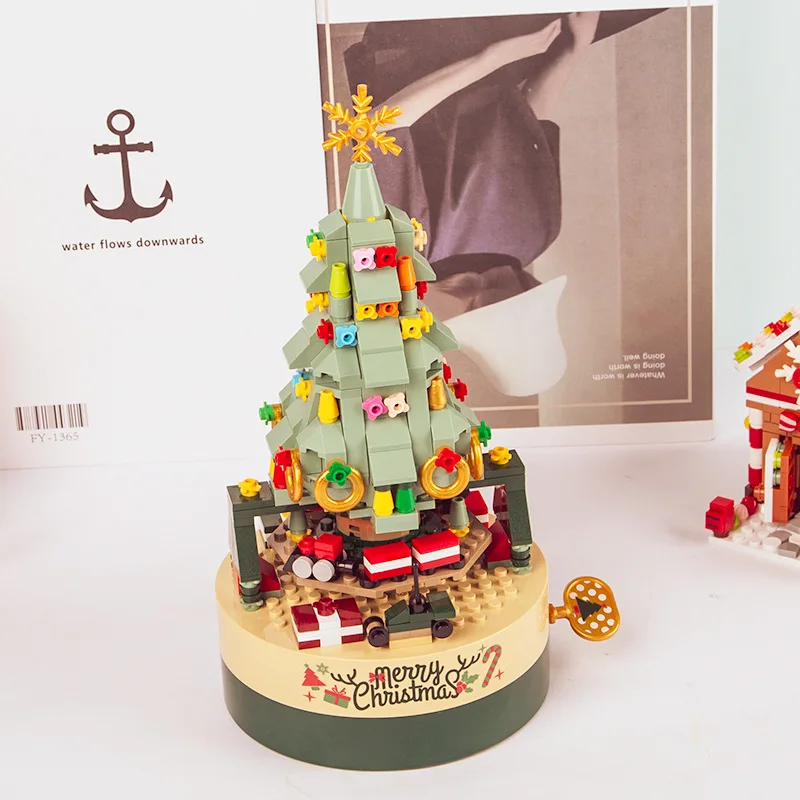 Regalo di Natale per bambini, decorazioni natalizie creative, albero di Natale, blocchi di costruzione, carillon, carillon, ornamenti giocattolo di Natale