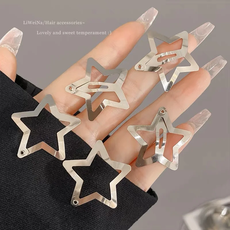 50Pcs Y2K Silver Star Hair Clips for Girls Filigree Star Metal Snap Clip Hairpins Barrettes Hair Jewelry Nickle Free Bobby Pin