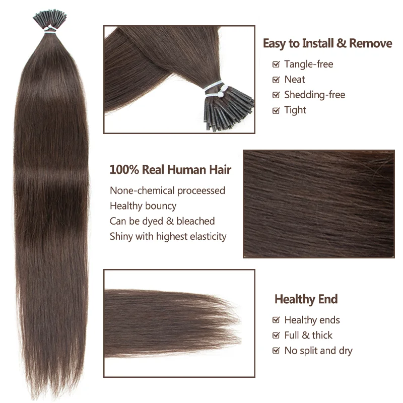 I Tip Remy Human Hair Extensions Keratin Bonded 30G Assorted Colors Natural Straight 12 Inch To 20 Inch  Hair Volume Length Upgrade For Styling