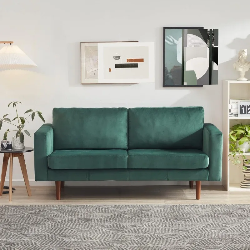 Sofa kulit imitasi 80 ", Sofa Modern pertengahan abad dengan bingkai kayu Solid & bantal empuk, Sofa 3 dudukan untuk ruang tamu