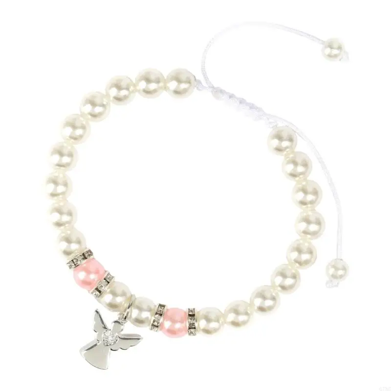 Silver Crosses Charm Bracelet Pink Shells Pearls Beads for Communion Gift