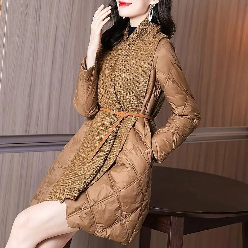 

Slim Fit Lightweight Du down Jaet Women's Faionable Design Thinming Effect Small Size Coat Straight Tube Sle Long Sve