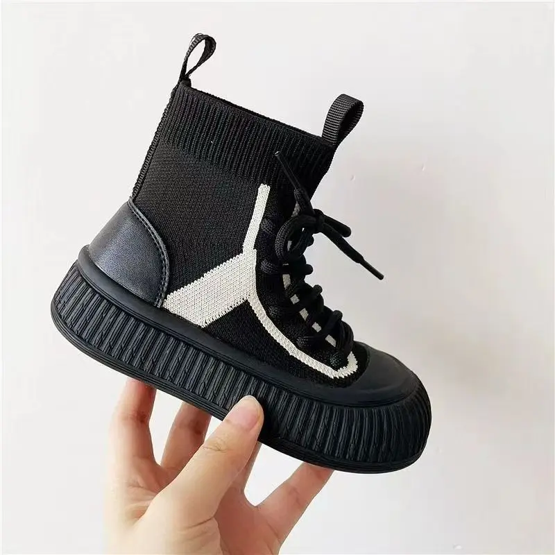 Children\'s High Top Single Boot Boys and Girls Fashion Knitted Elastic Socks and Boots 2023 Spring and Autumn Children\'s Shoes