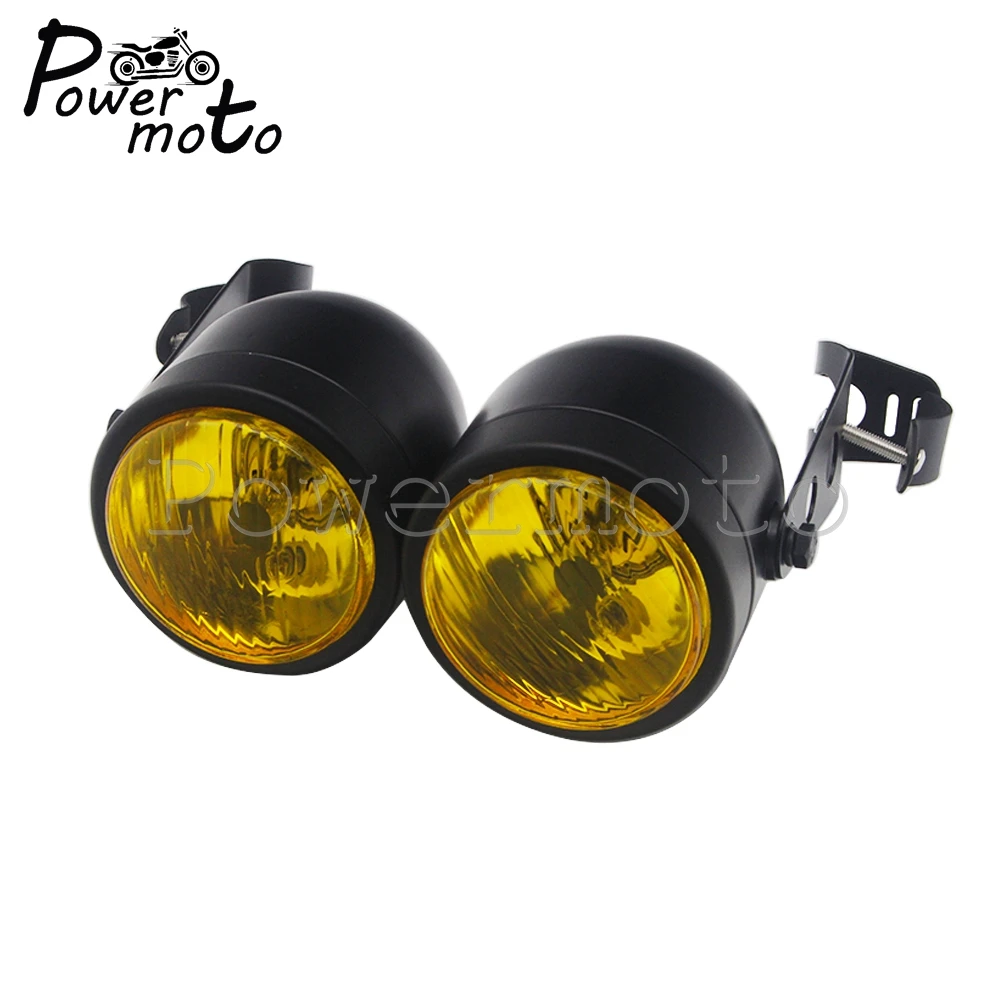 12V Amber Motorbike Custom Twin Dual Dominator Headlight Cafe Racer Double Headlamp for Honda Suzuki Yamaha Cafe Racer Scrambler