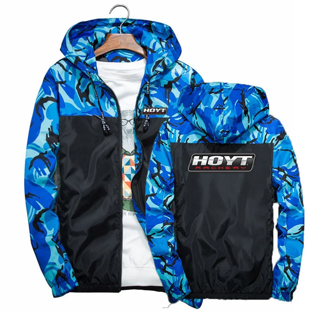 Hoyt Archery 2023 New Men Spring And Autumn Fashion Four Color Trench Coat Sports Patchwork Casual Camo Hoodie Zipper Sportswear