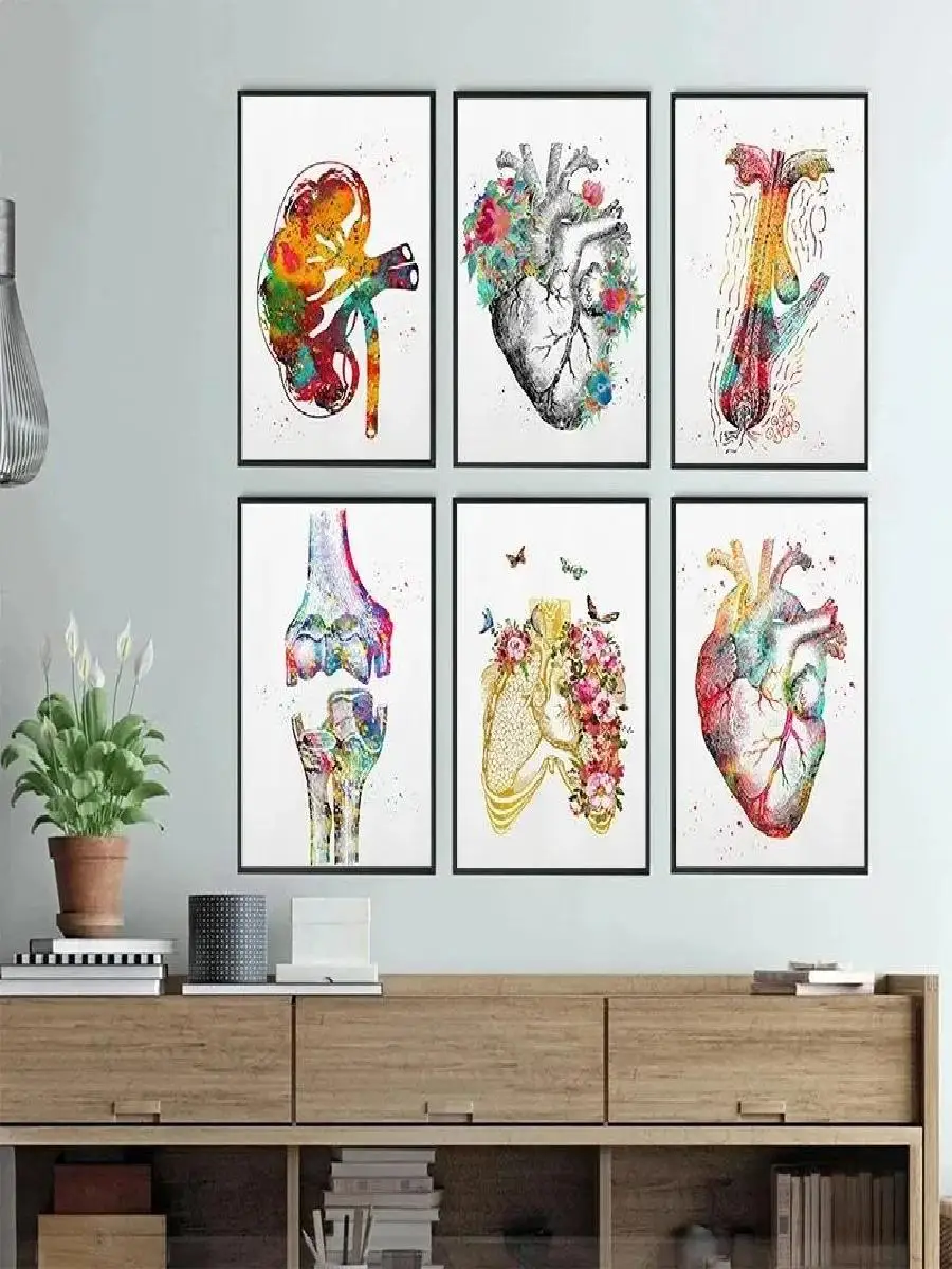 ألوان مائية تشريح الإنسان المشارك العمود الفقري العمود الفقري الحبل القلب الكوع قماش جدار الفن لديكور المنزل الحديث #2